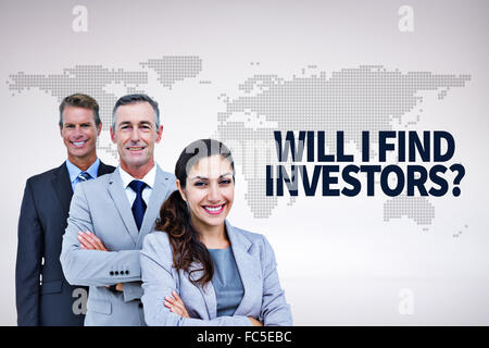 Composite image of happy business team standing in a line Stock Photo