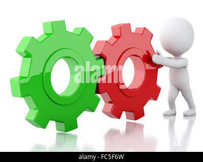 3d White business people and gear mechanism Stock Photo