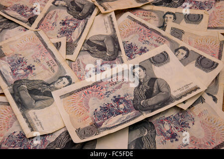 Old 1971 "Series D" £5 notes with the Duke of Wellington Stock Photo
