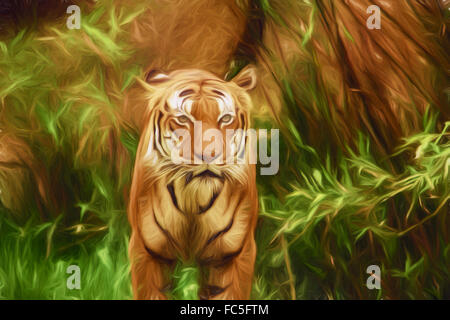 A forest with tiger inside cage Royalty Free Vector Image