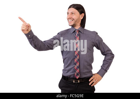 Young businessman in gray suit isolated on white Stock Photo