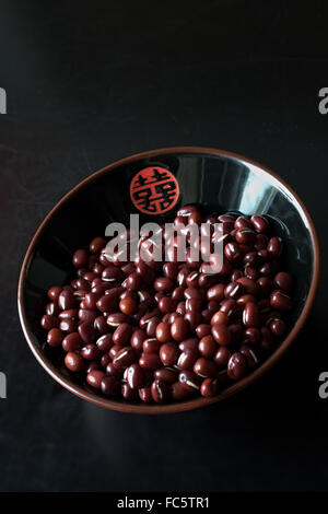 Adzuki Beans in Chinese Bowl Stock Photo