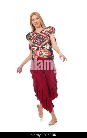 Woman in Azerbaijani ornament clothing isolated on white Stock Photo