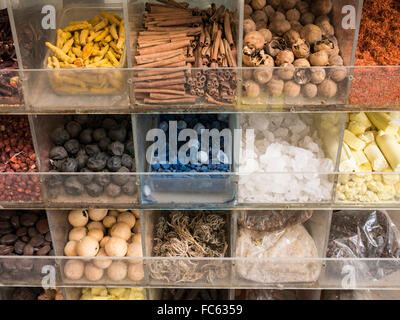 Arabian dried flowers, herbs and spices on display outside ...