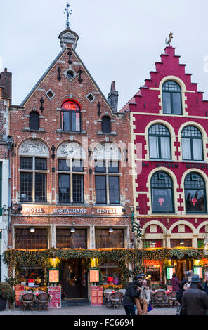 Guild houses in the market place, Bruges, Belgium Stock Photo