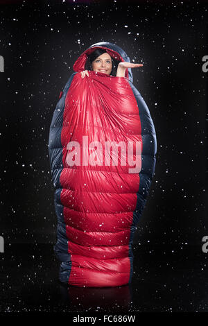 Woman In The Sleeping Bag Stock Photo