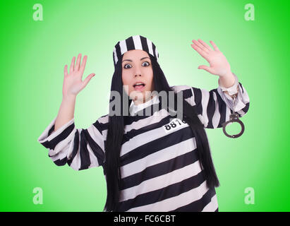 Prisoner in striped uniform on white Stock Photo