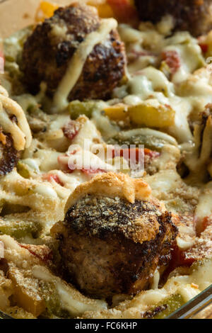 pasta and meatballs with vegetables Stock Photo