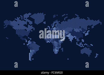 Dotted World map of hexagonal dots on white background Stock Photo - Alamy