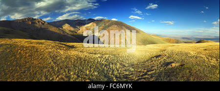 Panorama of Altai Mountains at sunset Stock Photo - Alamy