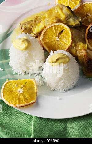 Baked chicken with oranges Stock Photo - Alamy