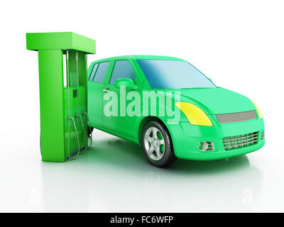 3d electric car at charging station. Stock Photo