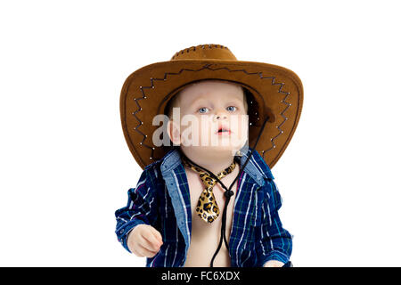 Little boy in cowboy hat and tie Stock Photo