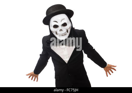 Man with scary mask isolated on white Stock Photo