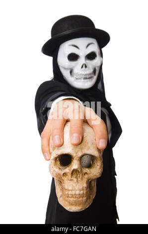 Man with scary mask isolated on white Stock Photo