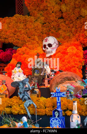 Traditional Mexican altar installation at the Dia De Los Muertos celebration in Oaxaca , Mexico Stock Photo