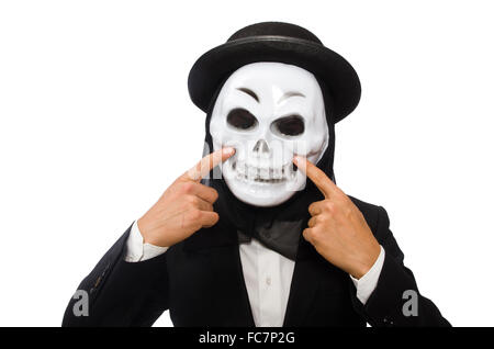 Man with scary mask isolated on white Stock Photo