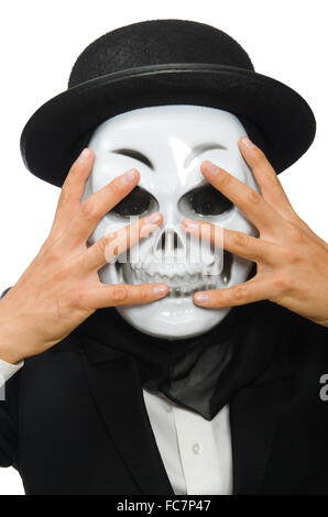 Man with scary mask isolated on white Stock Photo