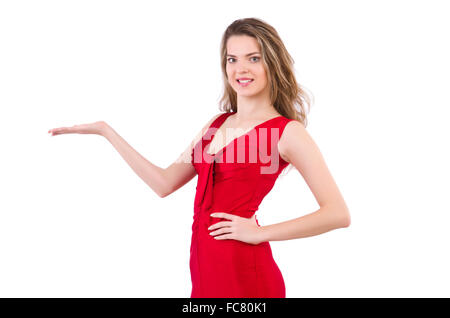 Young woman in red dress isolated on white Stock Photo