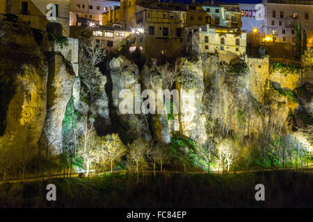 Homes night along cliff Cuenca, Spain Stock Photo