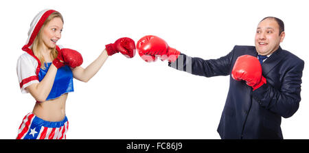 Pair in funny boxing concept Stock Photo