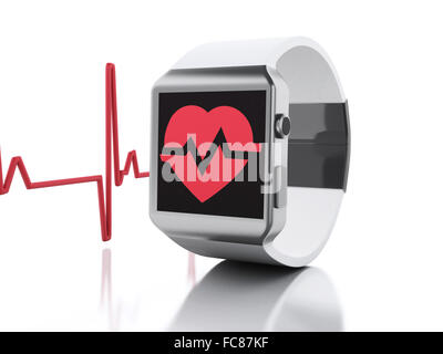 3d smart watch with red health icon. Stock Photo