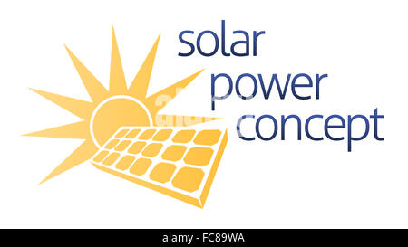 A solar panel energy concept icon of sun and solar panel photovoltaics cell with a sun Stock Photo