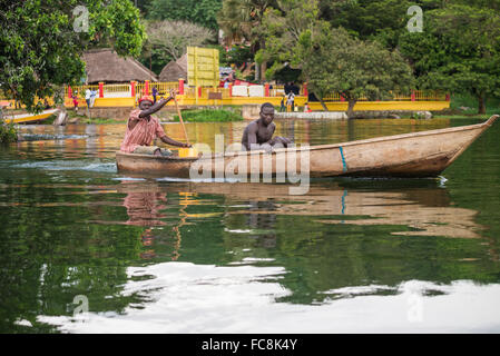 Fisherman in boat on the river Nile, Jinja,  Uganda, East Africa Stock Photo