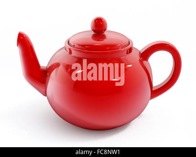 Red porcelain teapot isolated on white background. Stock Photo