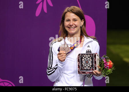 Monika Karsch (GER) with her bronze medal. Final. Women's 25m Pistol. Baku Shooting Centre. Baku2015. 1st European Games. Baku. Azerbaijan. 20/06/2015. Stock Photo