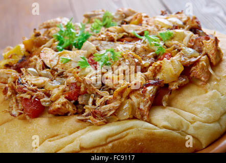 Musakhan Baked Chicken Over Bread Stock Photo