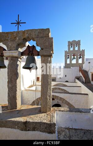 The Bell Towers at the Monastery of St. John at Chora, UNESCO World Heritage Site, Patmos, Dodecanese, Greek Islands, Greece Stock Photo