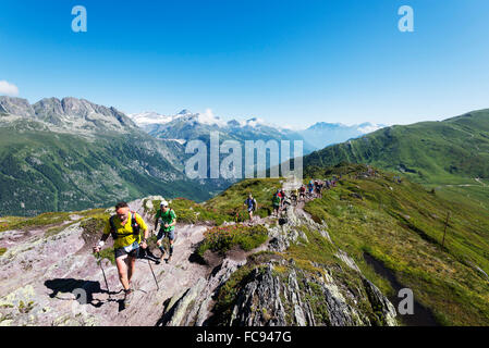 Chamonix trail running marathon, Chamonix, Rhone Alps, Haute Savoie, French Alps, France, Europe Stock Photo