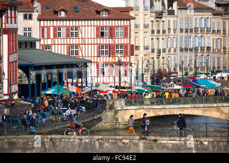 Market day in Bayonne city (Bayonne Pyrénées Atlantiques Aquitaine France Europe). Stock Photo