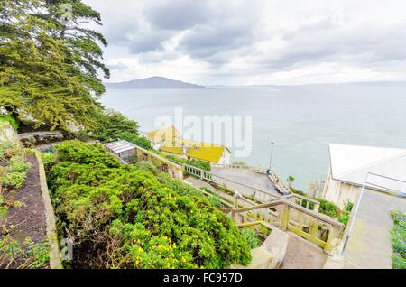 The Alcatraz Penitentiary island, now a museum, in San Francisco, California, USA. A view of the historic federal prison buildin Stock Photo