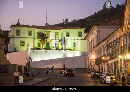 Tiradentes Square and Mining School University building, Ouro Preto, Minas Gerais, Brazil Stock Photo