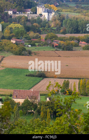 Farmland and countryside near Beynac et Cazenac, Dordogne, France Stock Photo