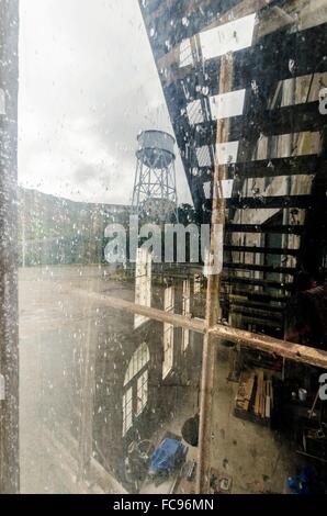 View into one of the buildings on Alcatraz penitentiary island in San Francisco, California, United States of America and a refl Stock Photo