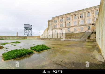 The Recreation Yard on Alcatraz Penitentiary island, now a museum, in San Francisco, California, USA. A view of the exercise yar Stock Photo