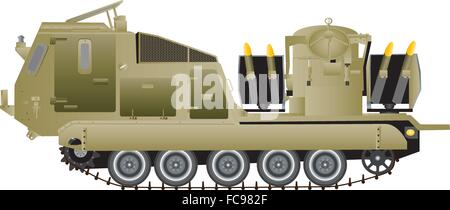 A detailed illustration of a Tracked Armoured Missile Launching Vehicle isolated on white Stock Vector