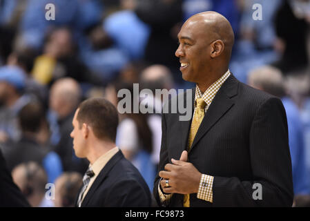 Chapel Hill, North Carolina, USA. 20th Jan, 2016. Wake Forest head coach Danny Manning during NCAA basketball game between the Wake Forest Demon Deacons and the North Carolina Tar Heels at the Dean Smith Center in Chapel Hill, North Carolina. Reagan Lunn/CSM/Alamy Live News Stock Photo