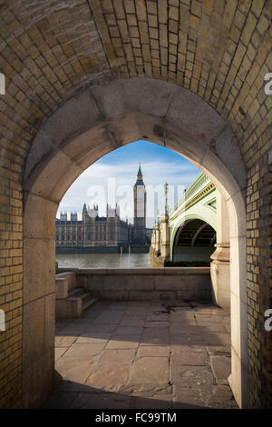 Big Ben and Westminster Bridge in Central London Stock Photo