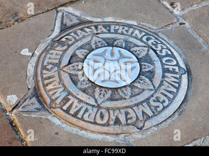 Diana Princess of Wales memorial walk badge on streets of London Stock Photo