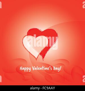 Vector - Two joined hearts on red background with air bubbles. Happy Valentine's Day! Stock Vector