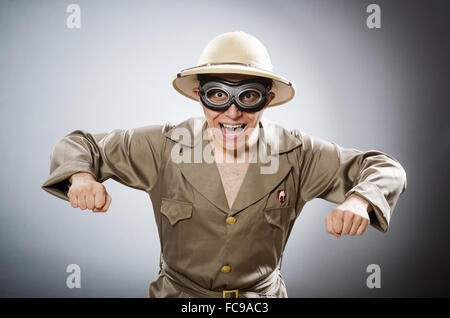 Funny safari traveller in travelling concept Stock Photo