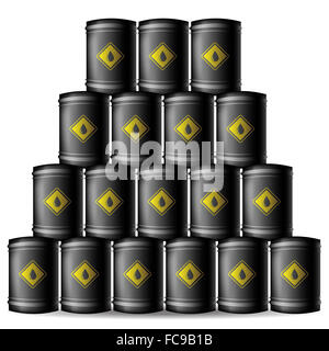 Set of Black Metal Oil Barrels Stock Photo