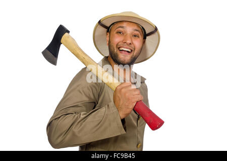 Man with axe isolated on white Stock Photo