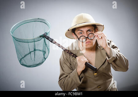 Funny safari traveller in travelling concept Stock Photo