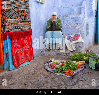 The blue walls of Chefchaouen, Morocco, which lies in the foothills of the Rif mountains. Stock Photo