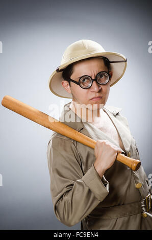 Funny safari traveller in travelling concept Stock Photo